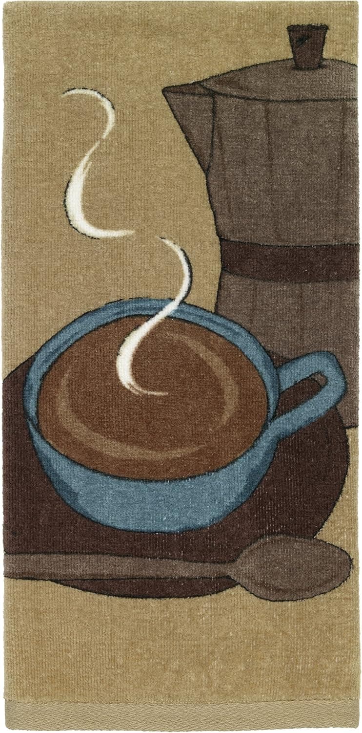 All-Clad Textiles 100-percent Cotton Fiber Reactive Cappuccino Print Kitchen Towel, 17-inch x 30-inch, Cappuccino Brown