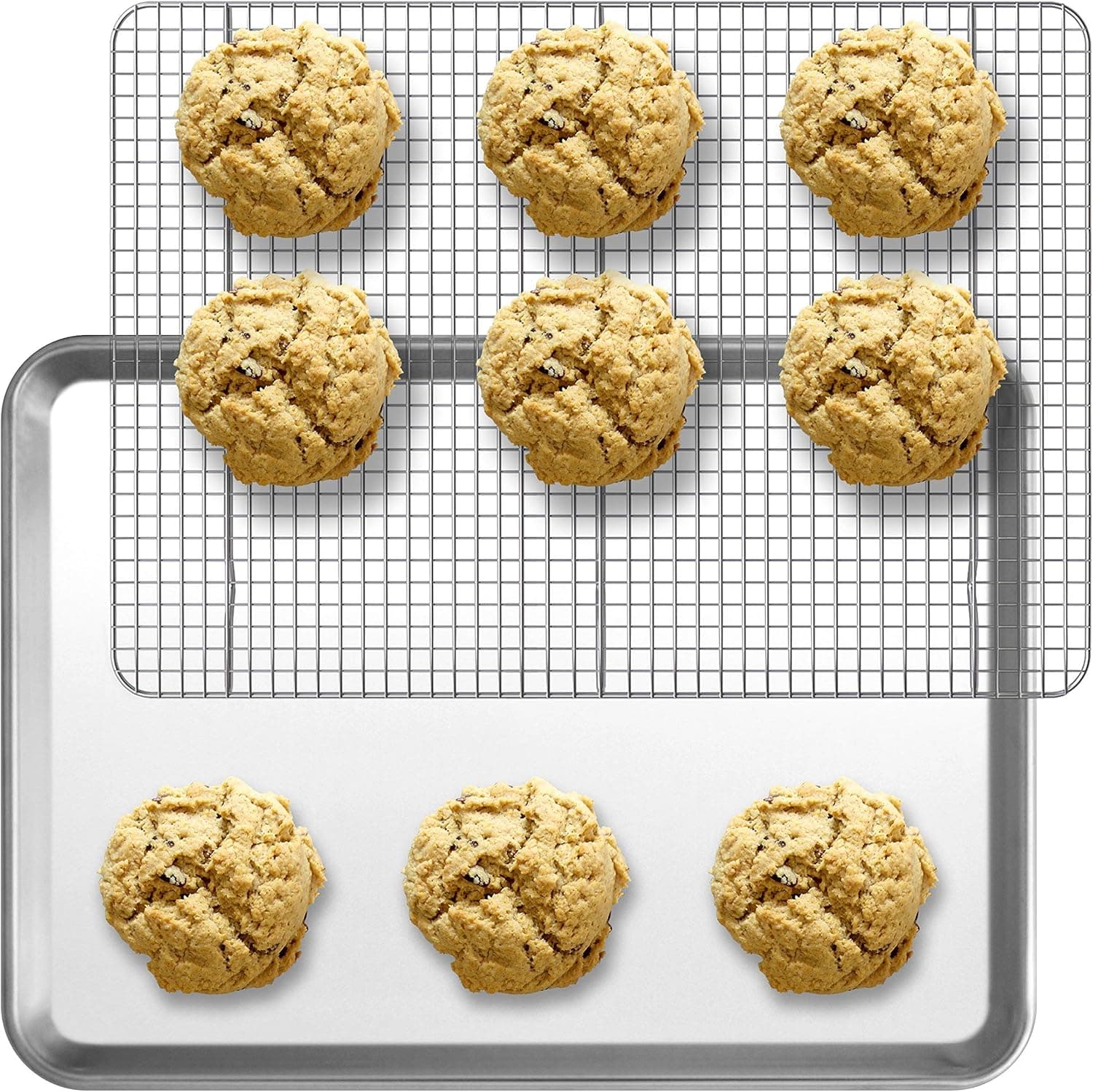 Indigo True Baking Half Sheet Pan and Rack Set - Commercial Grade Aluminum Half Size 18" x 13" and Stainless Steel Cooling Rack 11.5” x 16.5” | Oven Safe
