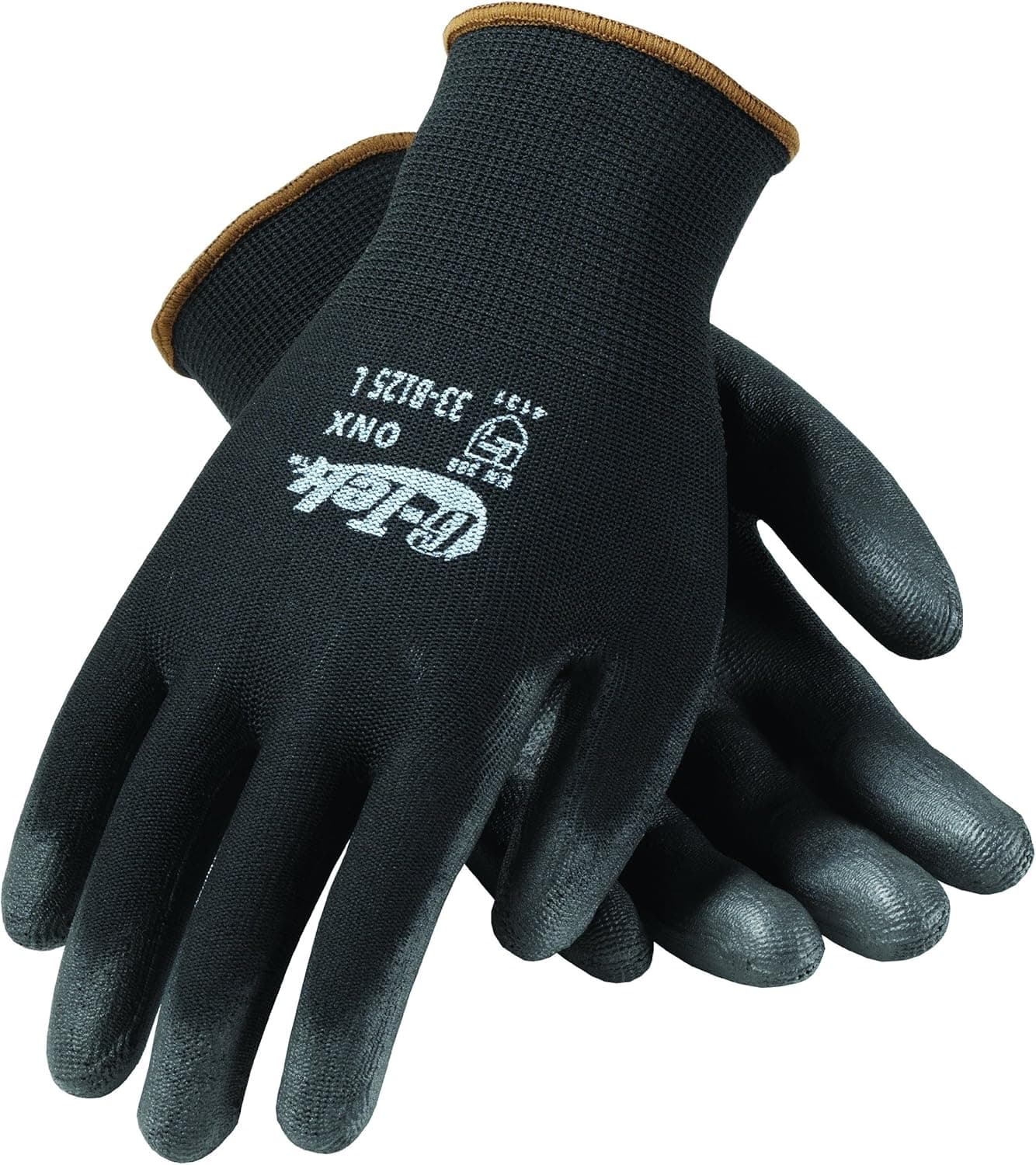 G-Tek 33-B125/L ONX Seamless Knit Nylon Gloves with Polyurethane Coated Palm and Fingers, Black, Large, 1-Dozen