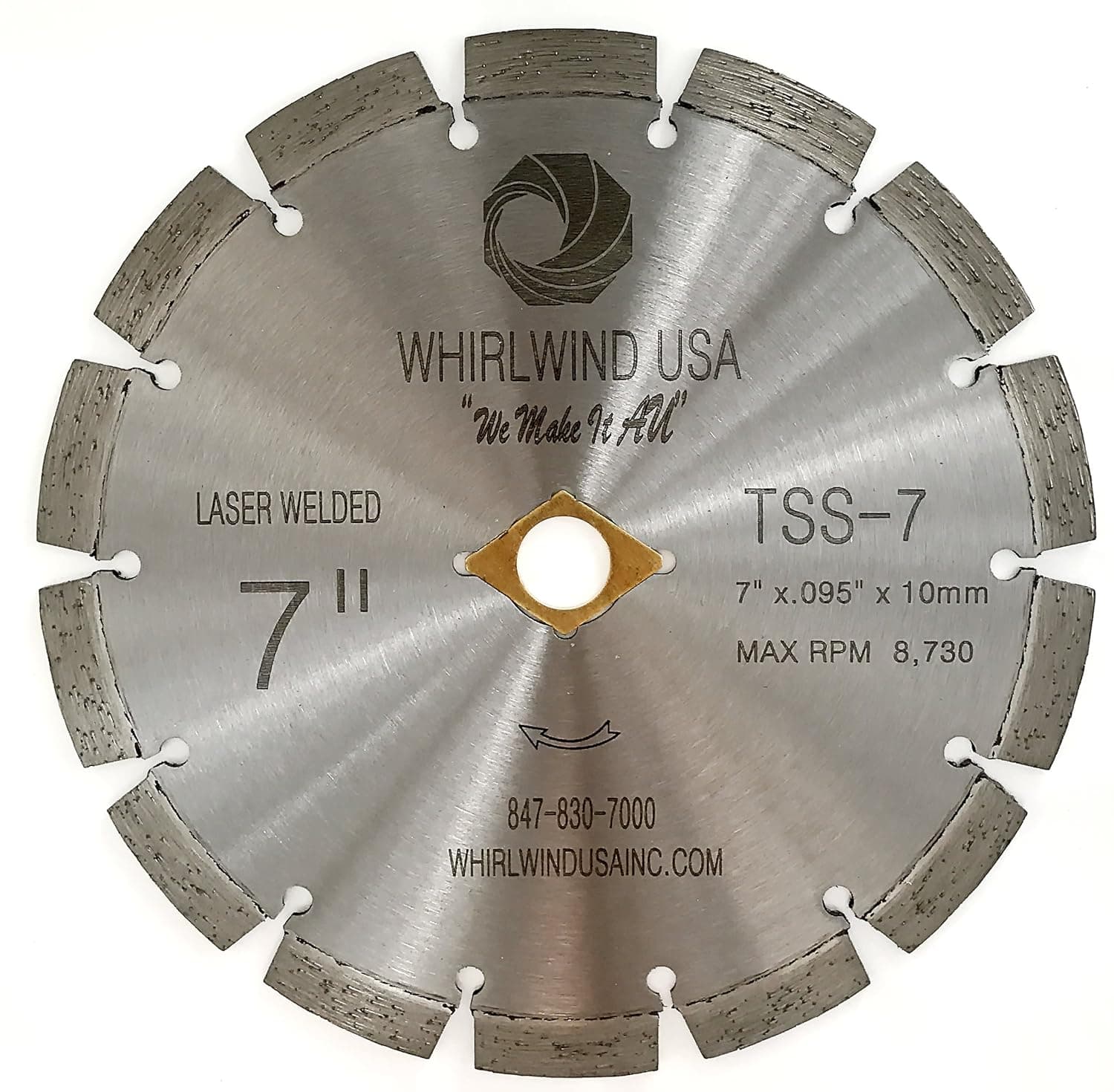 Whirlwind USA TSS 7-Inch Laser Welded Dry or Wet Cutting General Purpose Standard Power Saw Segmented Diamond Blades for Cutting Concrete and Masonry (Factory Direct Sale) (7")