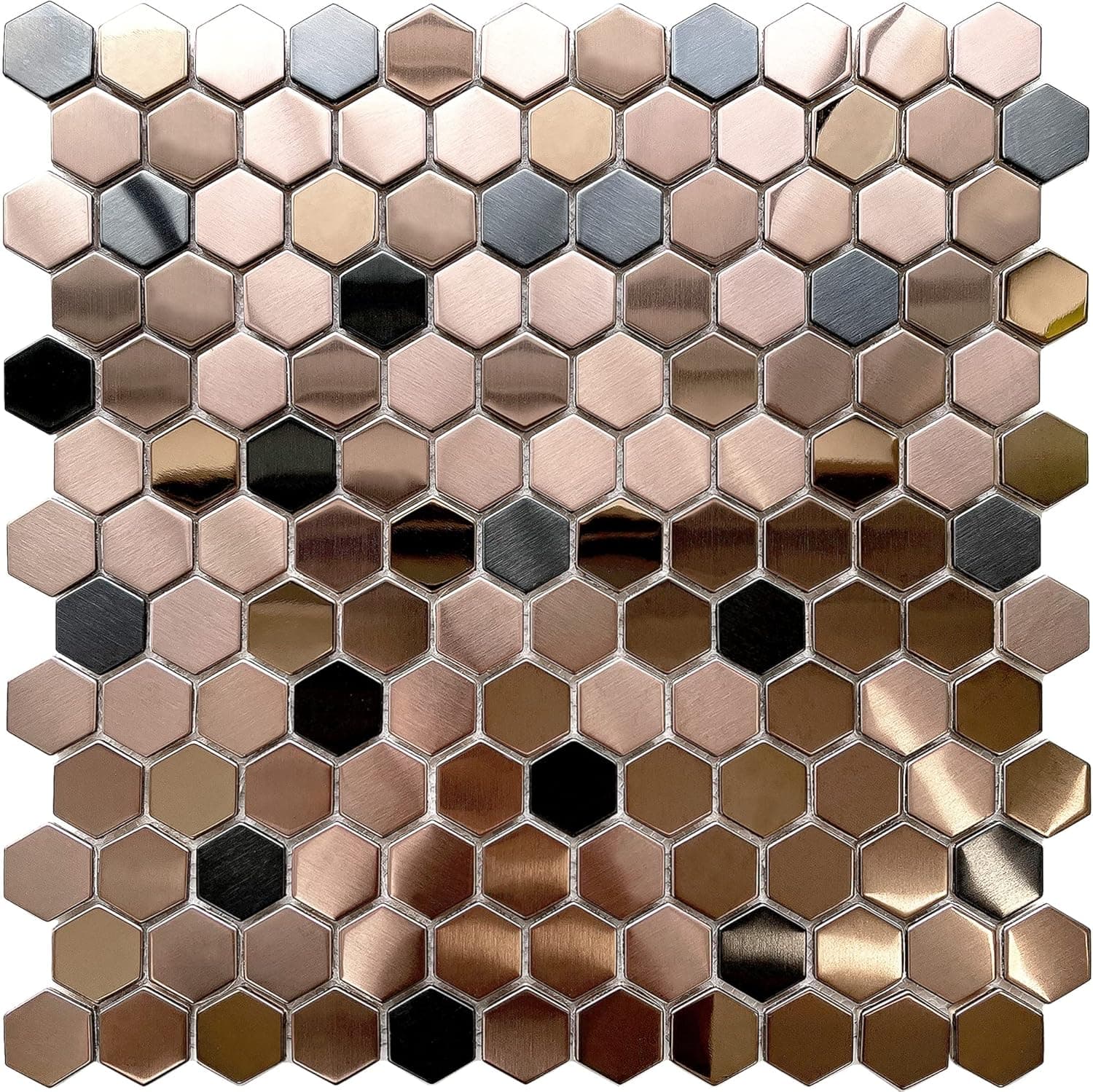 Hexagon Stainless Steel Brushed Mosaic Tile Bronze Copper Color Black Bathroom Shower Floor Tiles TSTMBT021 (10 Square Feet)