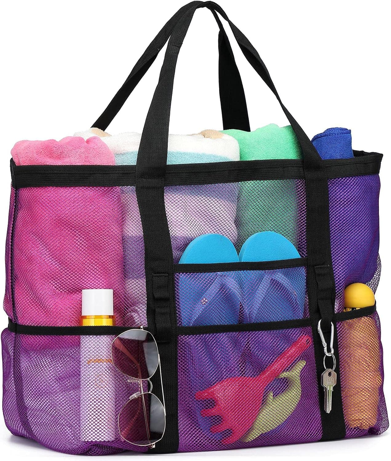 Cambond Beach Bag, Mesh Beach Bag Oversized Beach Tote Bag with 9 Pockets Beach Toy Bag