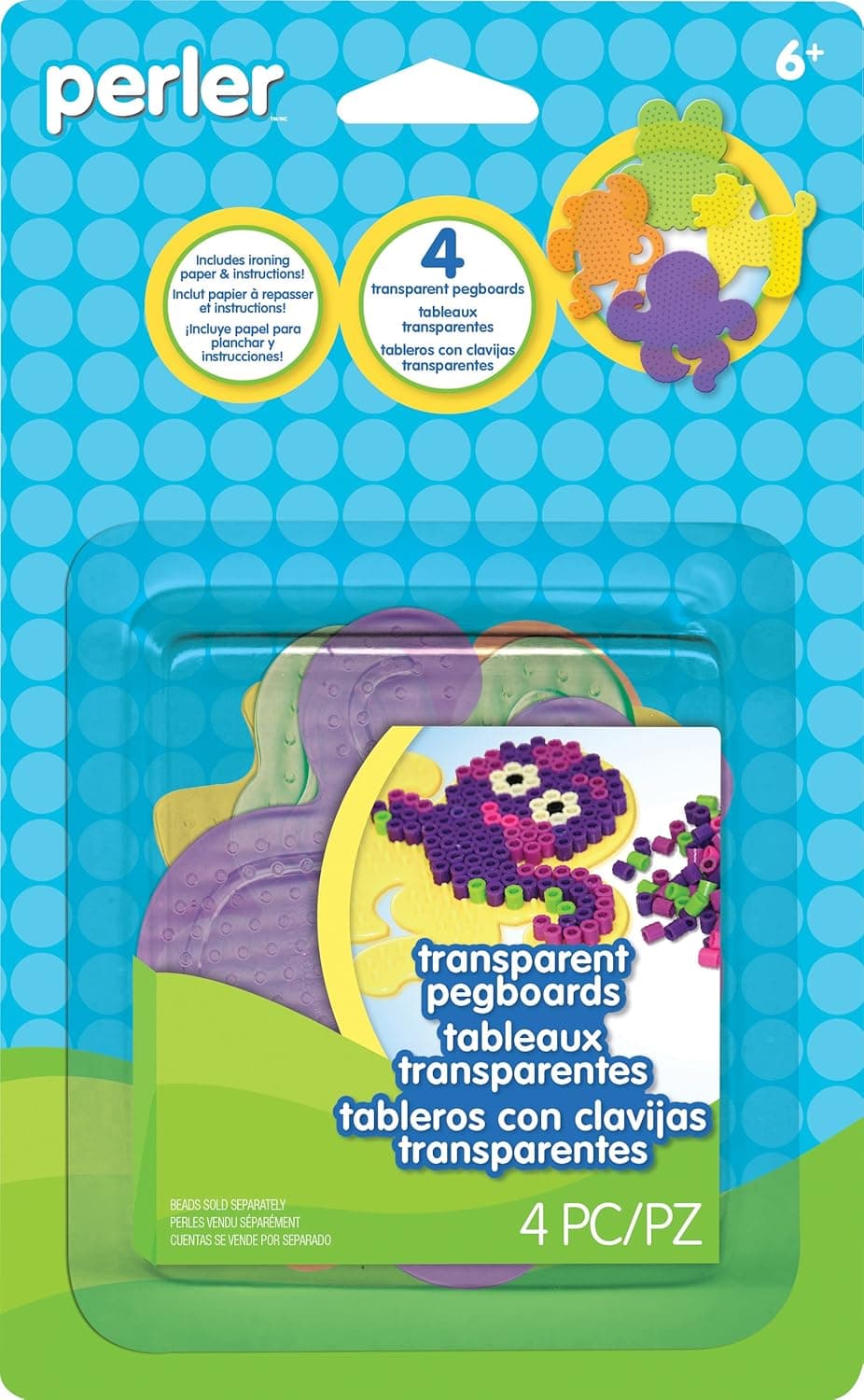 Perler Beads Animal Craft Transparent Pegboard Set, 4 pcs