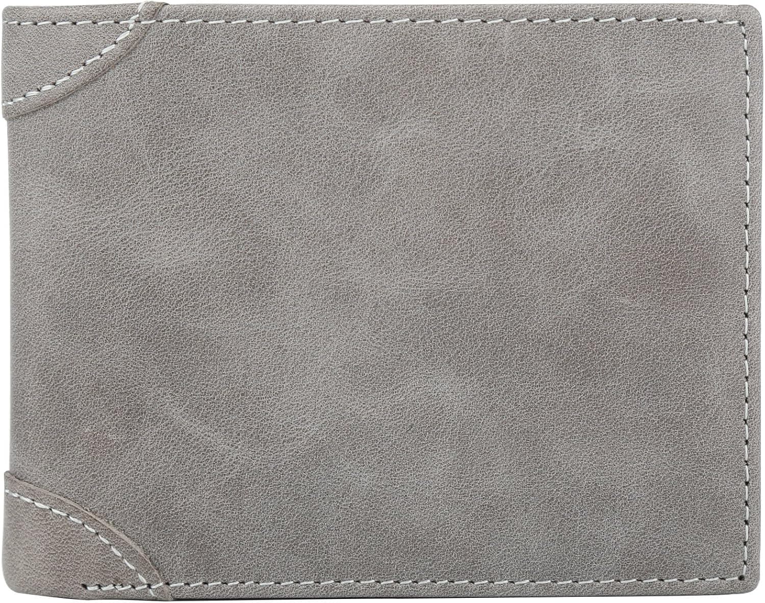Men's Wallet - RFID Blocking Cowhide Leather Vintage Trifold Wallet (Space Gray)