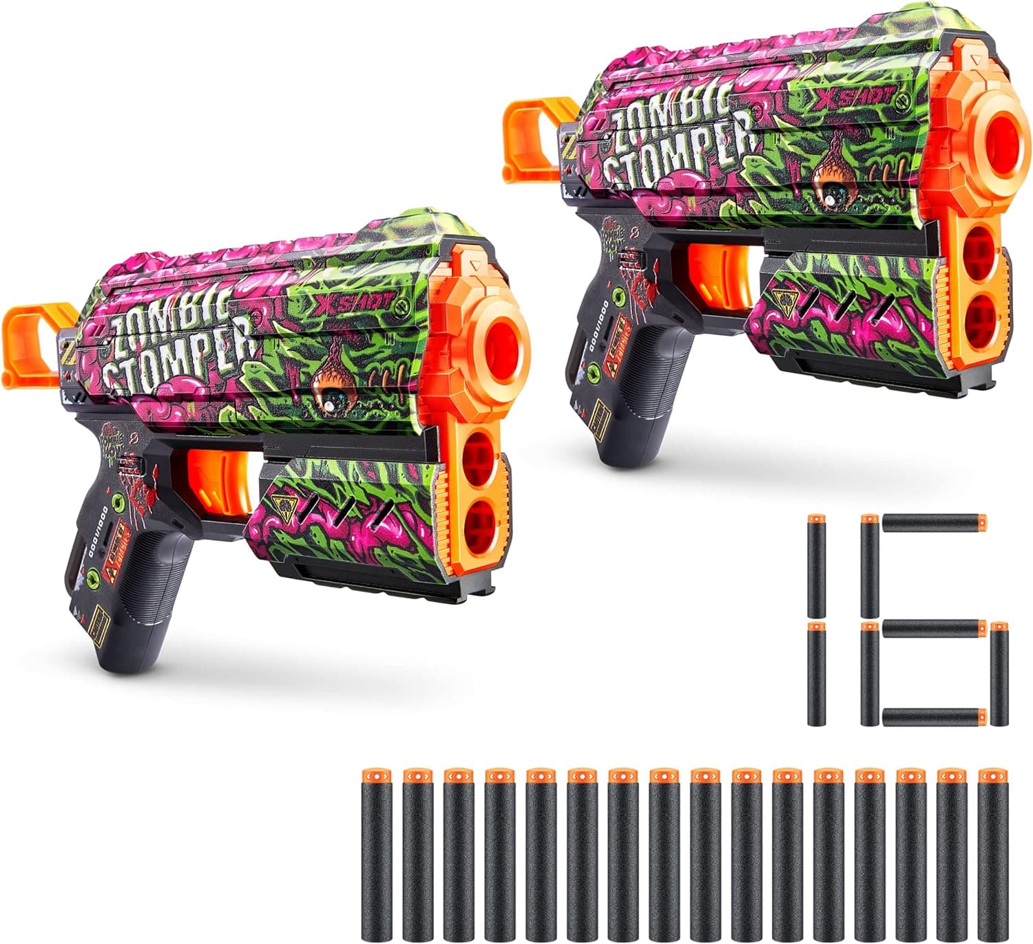 XShot Skins Flux - Zombie Stomper (2 Pack + 16 Darts) by ZURU, Easy Reload, Air Pocket Dart Technology, Toy Foam Dart Blaster for Kids, Teens, and Adults, Frustration Free Packaging