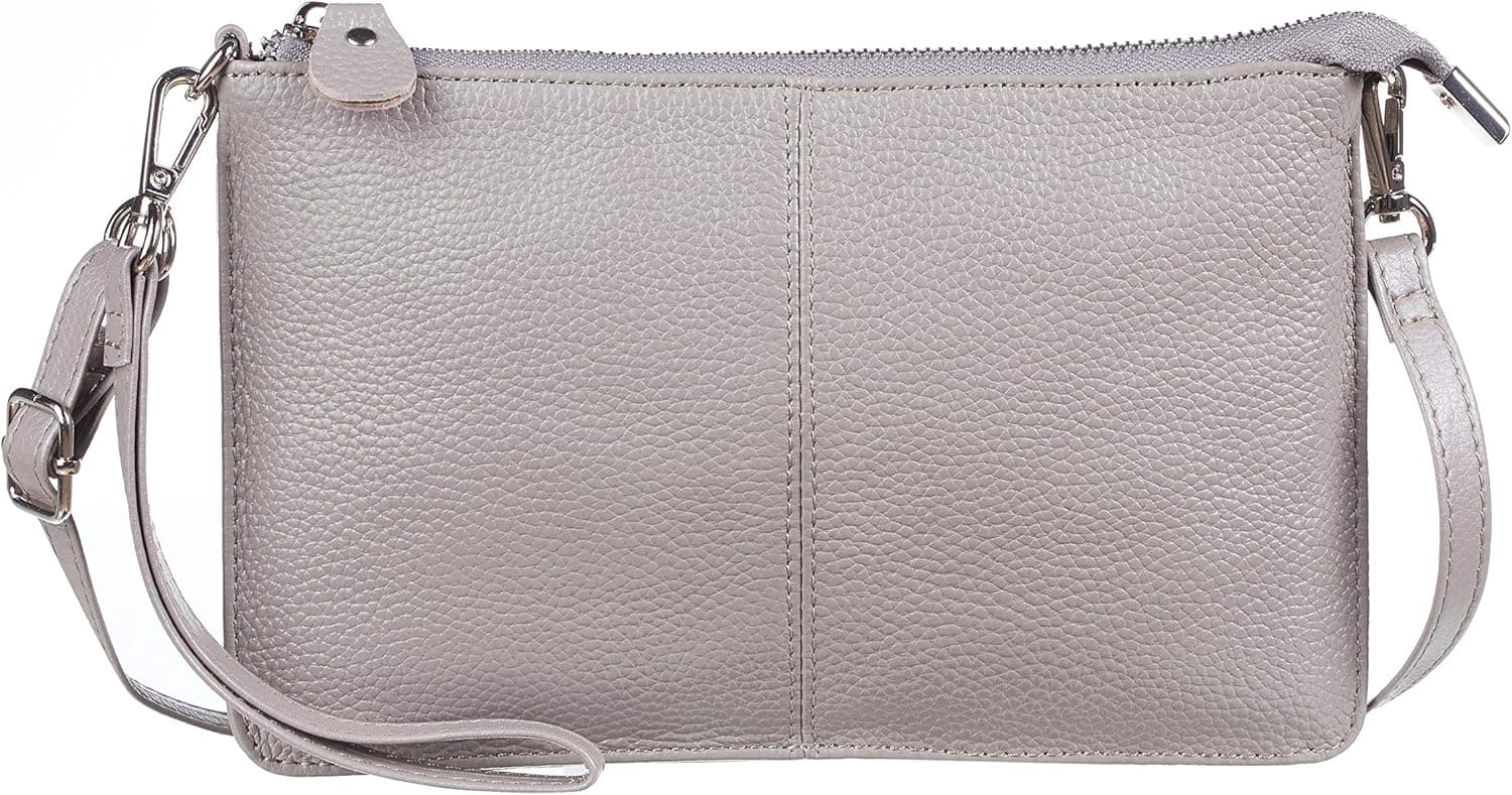 Gostwo Genuine Leather Wristlet Clutch Wallet Purse Small Crossbody Bag for Women(Grey Classic)