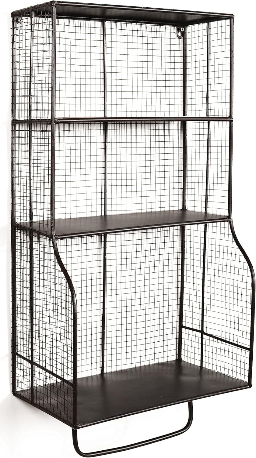Rustic Distressed Black Grid Metal Wall Storage Organizer