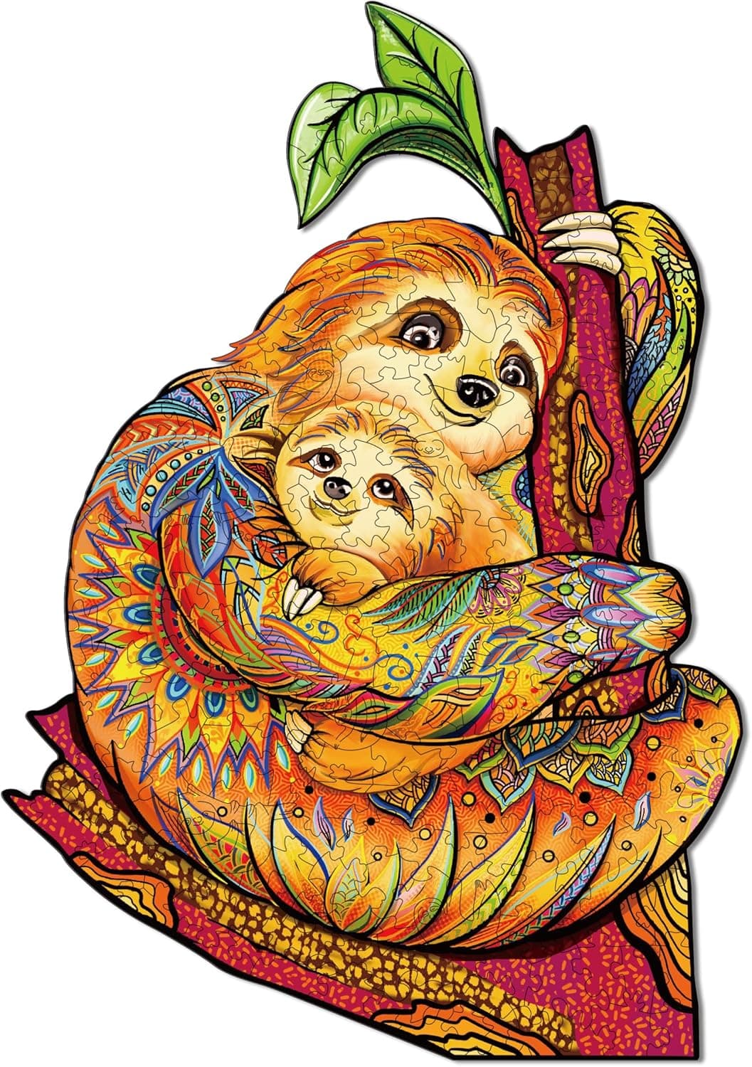 Vetbuosa Wooden Jigsaw Puzzle for Adult, Funny Sloth Family - Unique Animal Shape Wood Puzzles Set Gifts with Decorative Kits (8.9''x6.2'' in, 111pcs, Small) Funny Puzzle Gifts, Family Game Collection