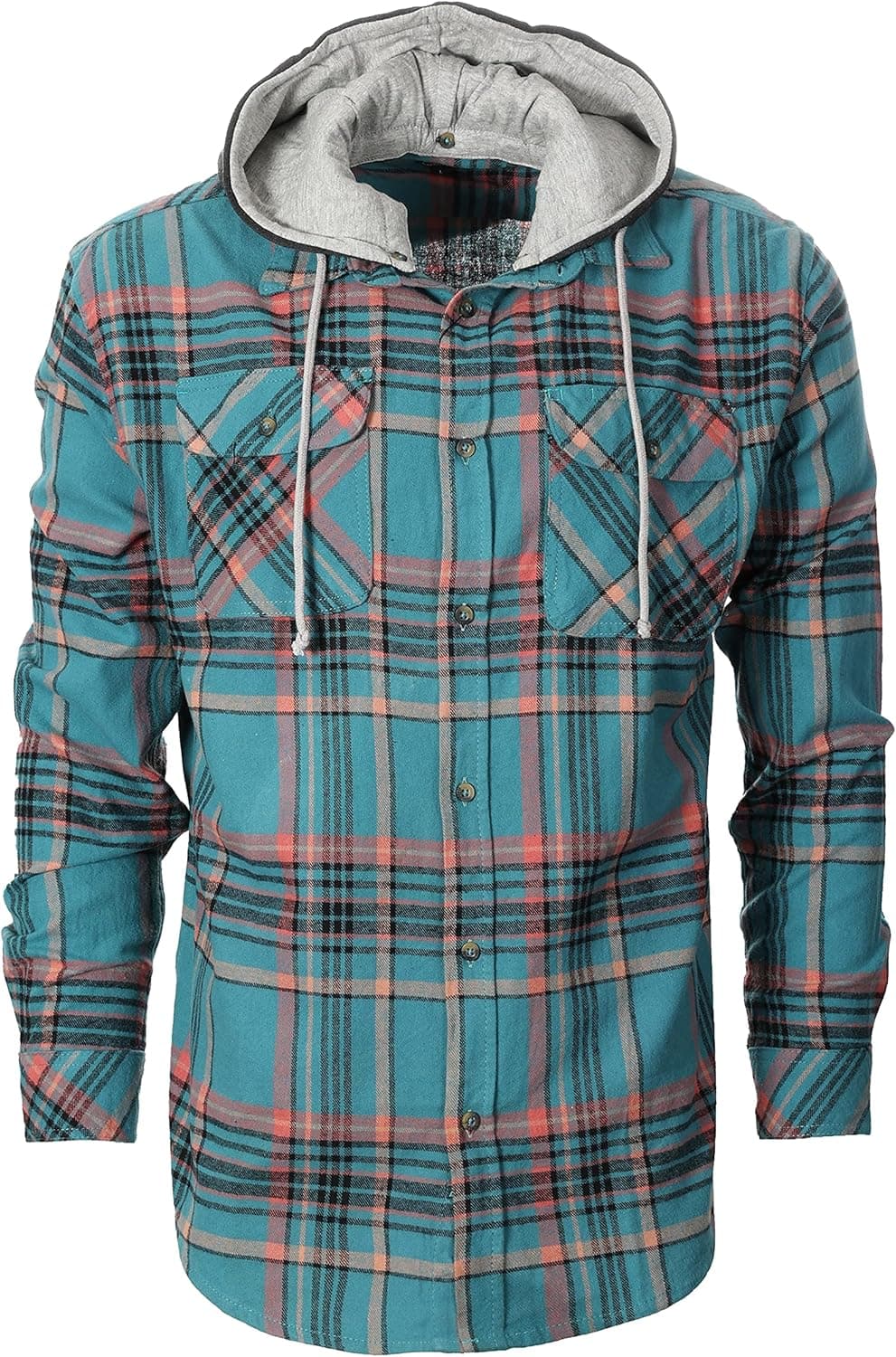 Gioberti Men's Removable Hoodie Plaid Checkered Flannel Button Down Shirt