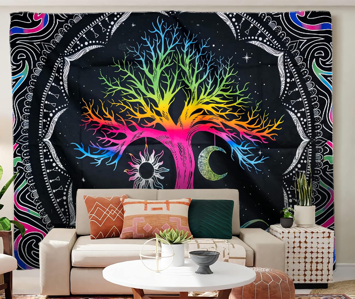 KAJIABELL Blacklight Trippy Tree of Life Large Tapestry for Bedroom Aesthetic UV Reactive Nature Tapestry Wall Hanging 91" L x 71" W