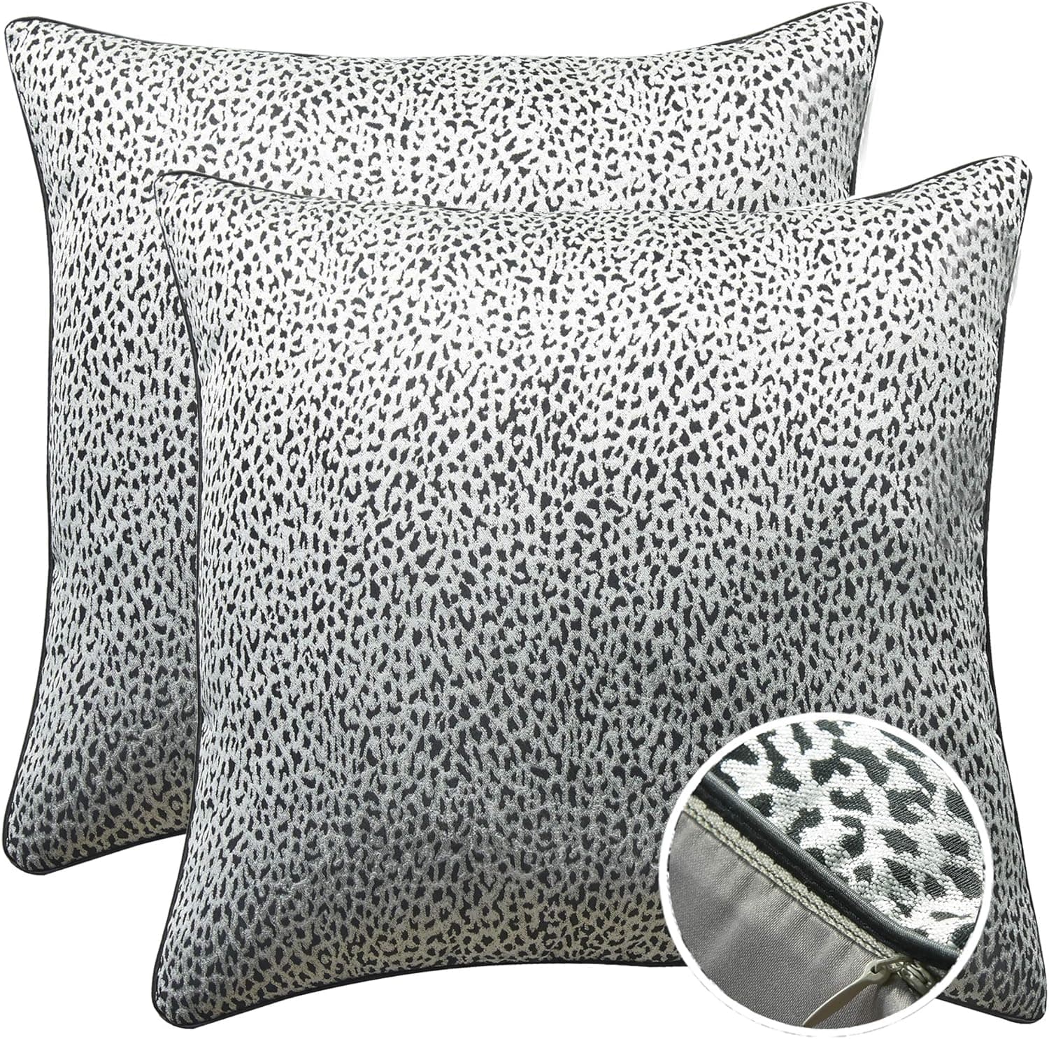 WOMHOPE Set of 2 Black and Silver Vintage Animal Decorative Throw Pillow Covers Pillow Cases Cushion Cases Throw Pillow Covers 18 x 18 Inch for Living Room,Couch and Bed (Leopard print (Set of 2 pcs))