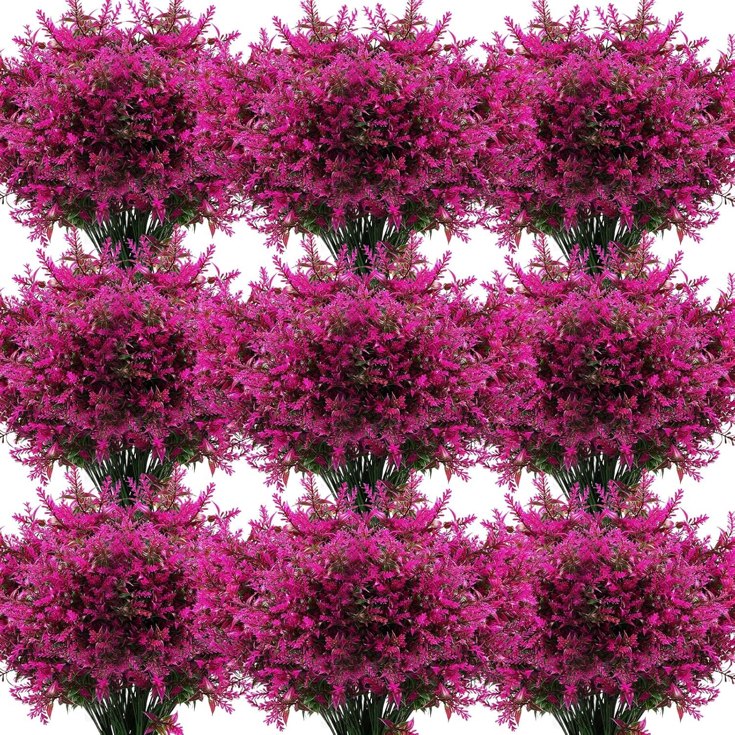 Janinka 24 Bundles Artificial Lavender Flowers False Outdoor Flowers UV Resistant Plastic Artificial Plants Fake Shrubs Flowers Greenery Bushes for Outdoor Garden Home Porch Box Decor (Fuchsia)