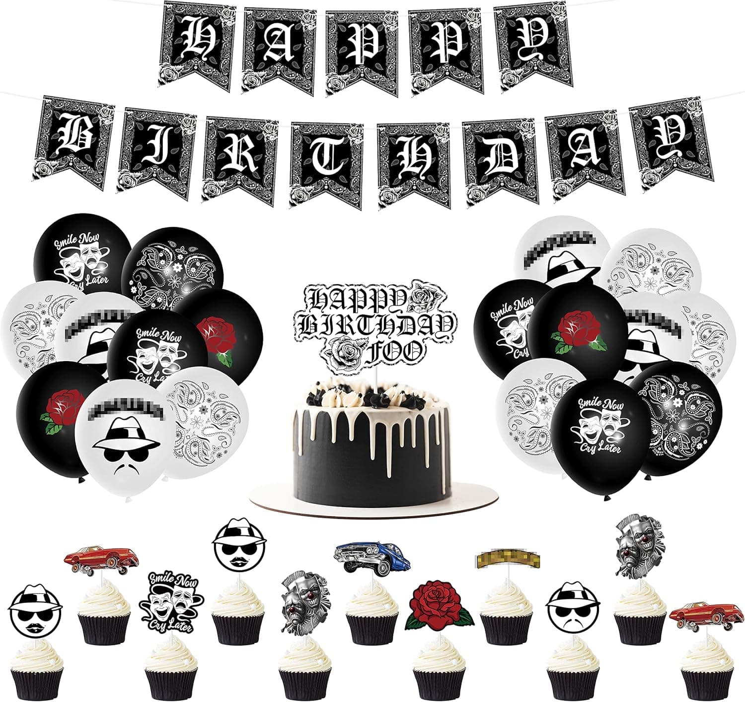 Wood Homing Cholo Birthday Party Decorations, Early 2000s Party Kit for Teens, Old School Black Cholo Theme Balloon, Happy Birthday Banner and Cake Topper for Party Decor, Cholo Theme Party Supplies