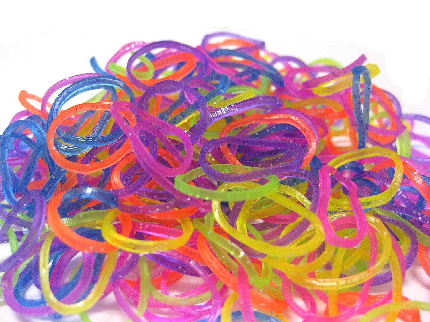 FunForLife Jelly Glitter Refill Bands For Rainbow Loom with Bonus 100 Light Changing Bands & 20 Beads (600)
