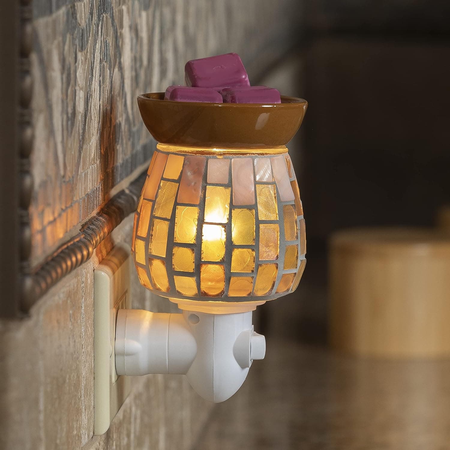 Hudson 43 Scented Wax Warmer Electric | Plug in Candle Warmer Air Fresheners for Home Fragrance, Scented Wax Melts, Cubes, and Oils | Mosaic Glass Wax Burner Night Light with On/Off Switch