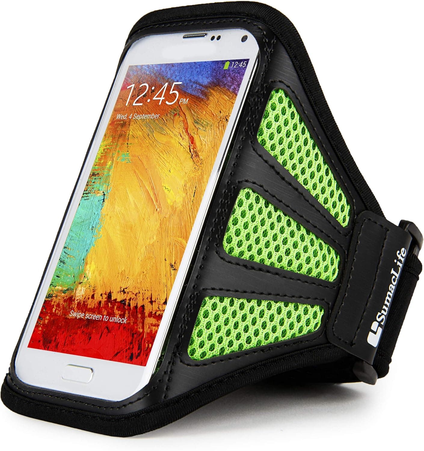 SumacLife Meshy Running Sports Armband Case for Samsung Galaxy Note 3, Samsung Note 2, Green and Black
