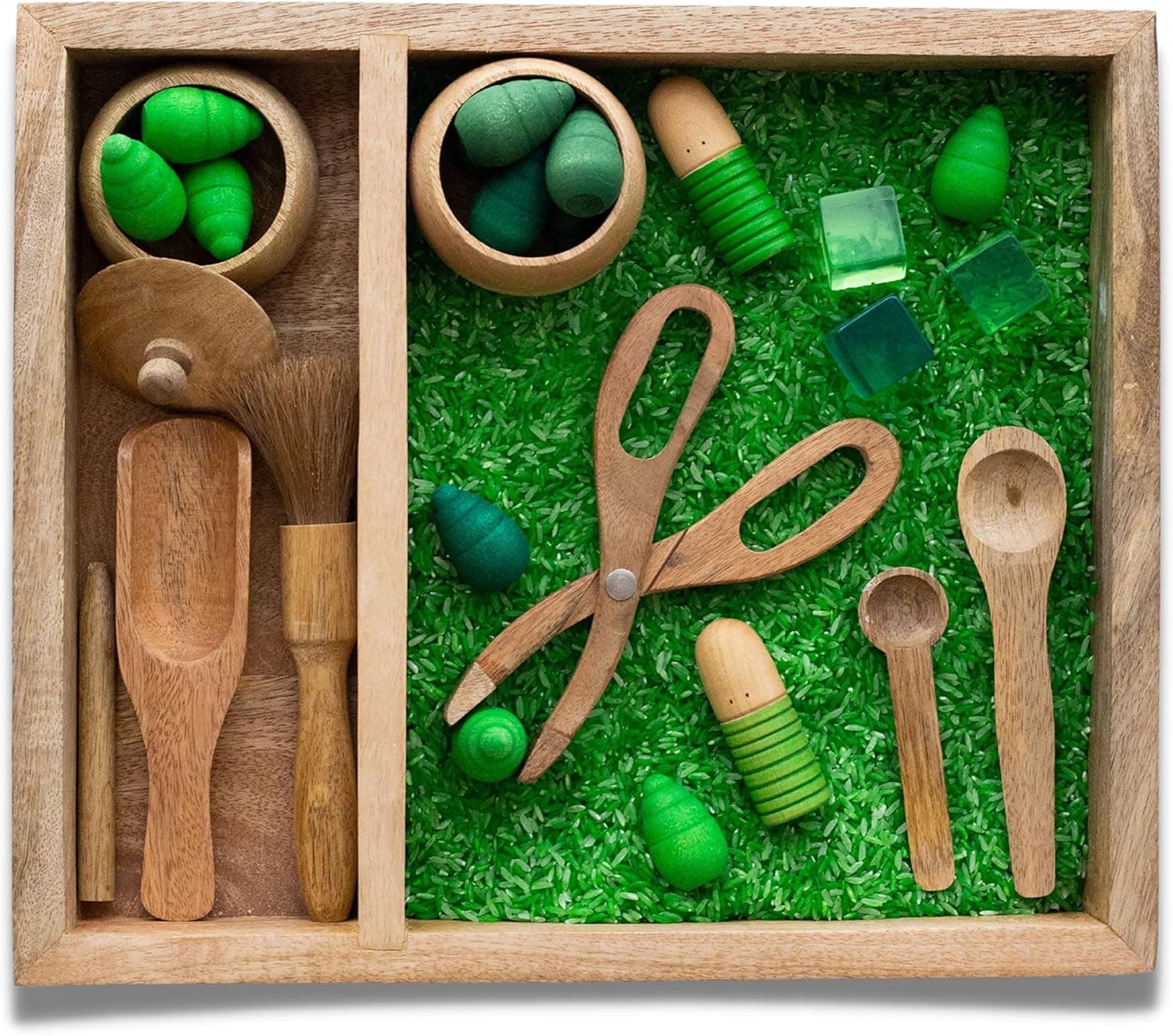 KOOKAROO Sensory Play Bin - 9 Montessori Sensory Bin Tools + 1 Sensory Box - Sensory Table Toys - Waldorf Toys - Sand Tray - Wooden Scoops - Toddler Sensory Toys - Sensory Bins for Toddlers 3-4