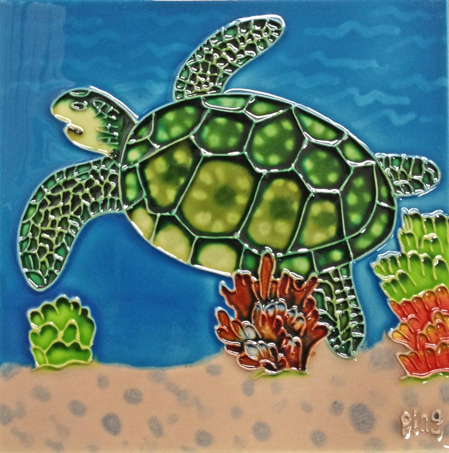 Continental Art Center BD-0044 8 by 8-Inch Single Seaturtle Ceramic Art Tile