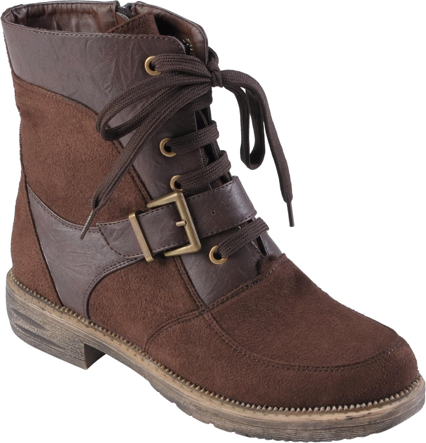 Brinley Co Buckle Detail Round Toe Boots