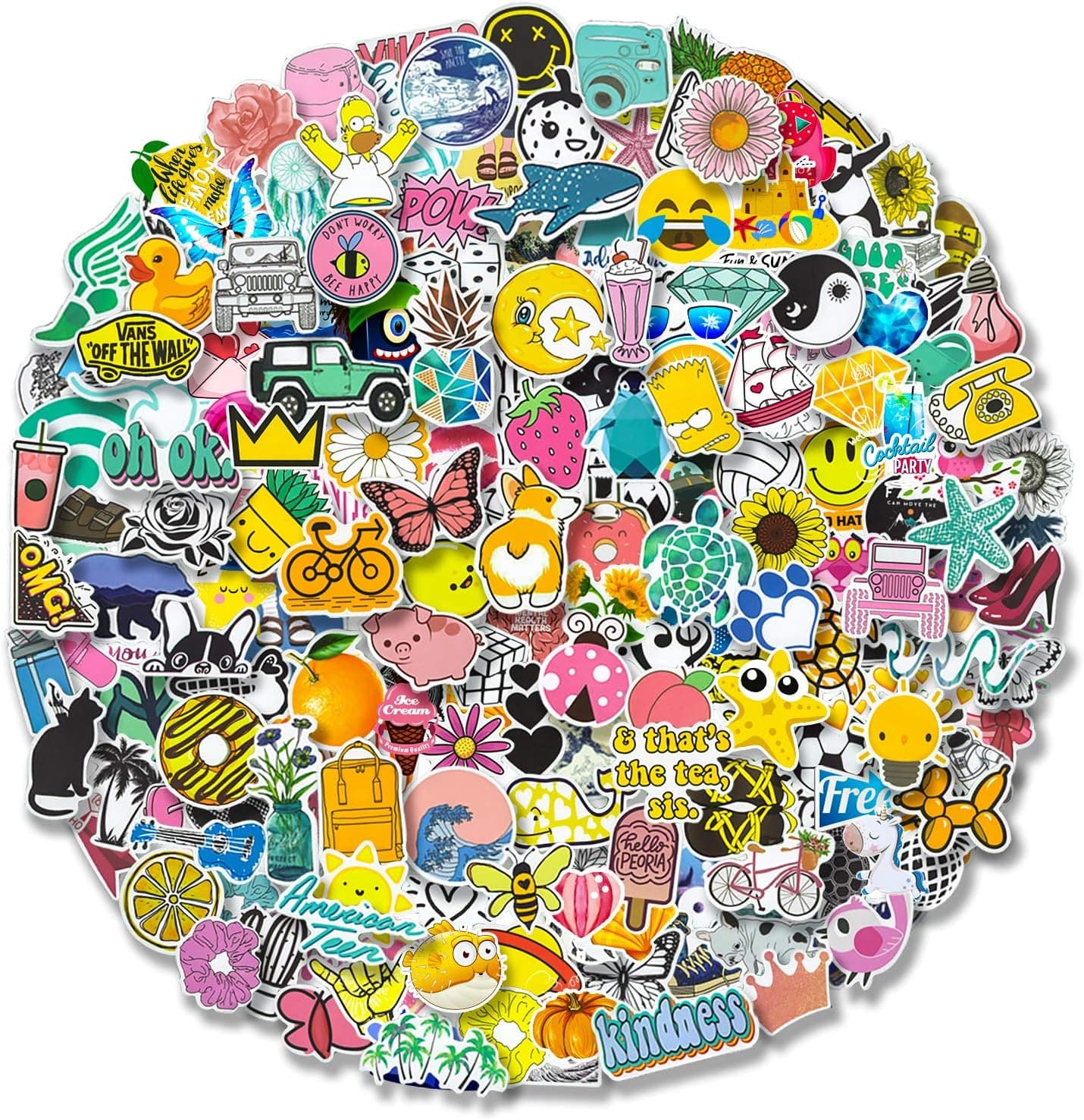 200 Pcs VSCO Stickers for Water Bottles, Colorful Vinyl Waterproof Stickers for Teen Girls Aesthetic, Trendy Cute Stickers for Hydro Flask Laptop Phone Snowboard Luggage Skateboard, Extra Durable