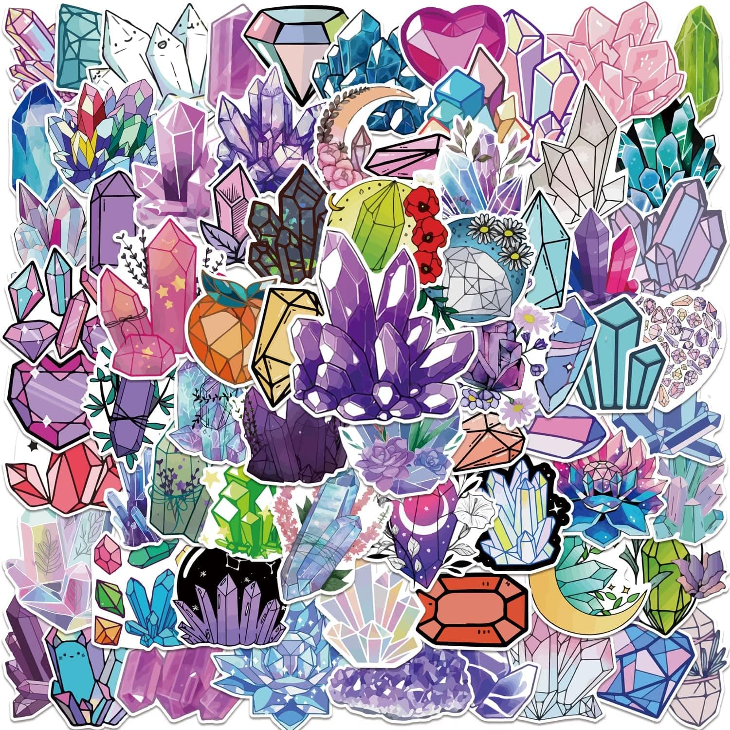 Crystal Stickers | 100 PCS Aesthetic Decals, Vinyl Waterproof Stickers for Laptop,Guitar,Motorcycle,Bike,Skateboard,Luggage,Phone,Hydro Flask, Gift for Kids Teen Birthday Party