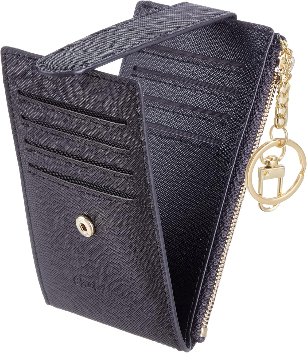 Chelmon Womens Wallet Slim RFID Blocking Bifold Multi Card Case Wallet with Zipper Pocket (Black)