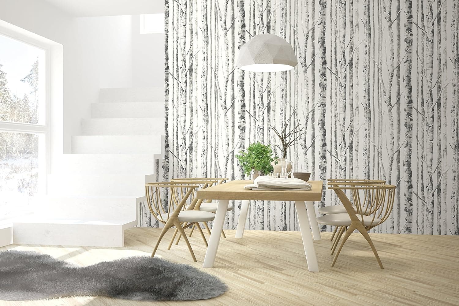 Tree White Peel and Stick Wallpaper Black Trees Pearly Finish Background Self Adhesive Removable Adjustable Vinyl DIY 30.75 Feet