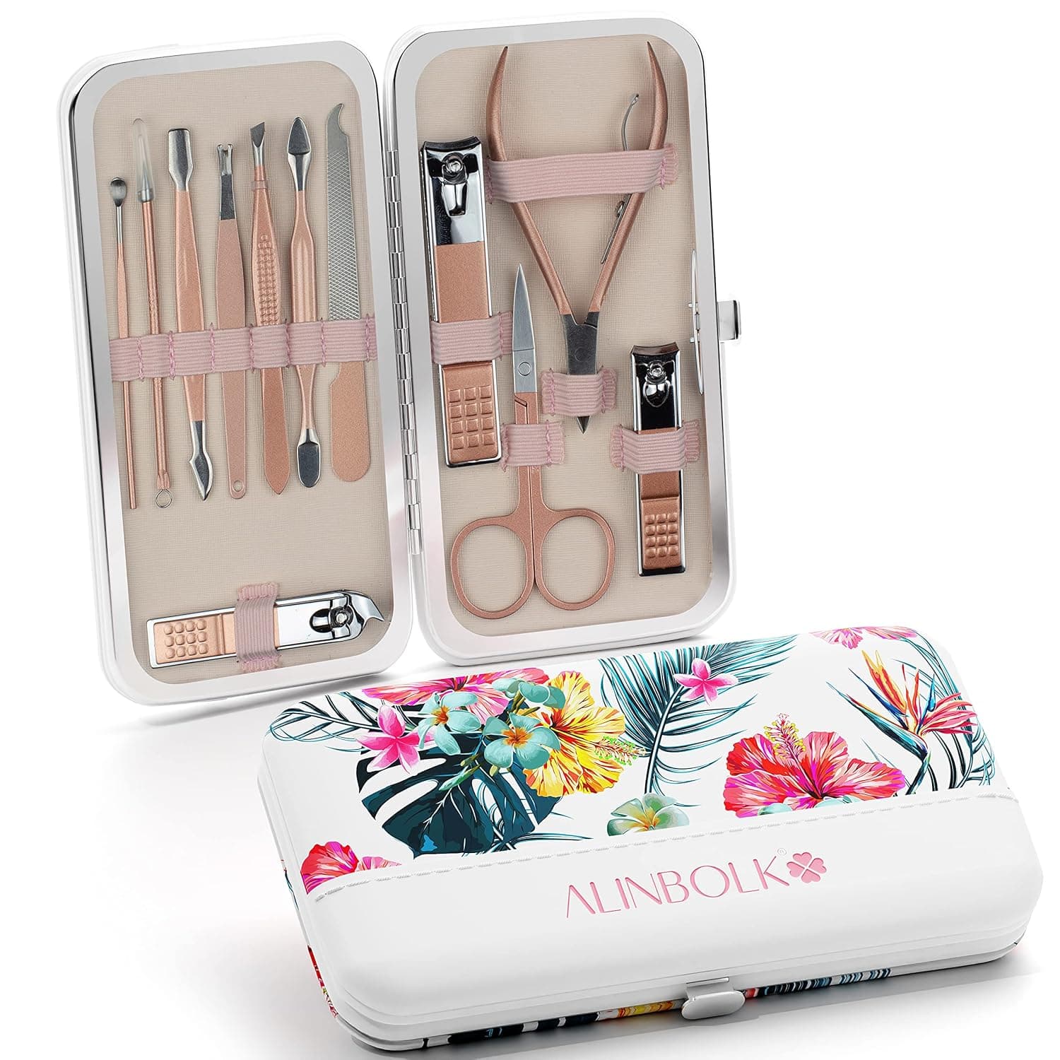 Limited Edition Manicure Set for Women Rose Gold 12 Pcs Pedicure & Manicure Kit Nail Clipper. Stainless Steel Grooming Kit, Nail Tools, Travel Case. Christmas Gift. Personal Care Gift.