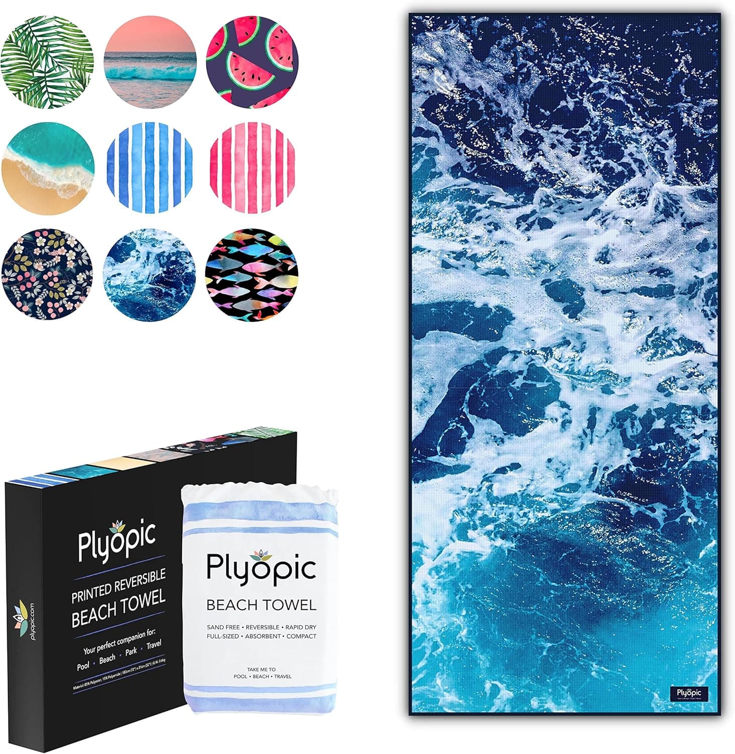 Plyopic Deluxe Beach Towel - Quick Dry, Sand Free - Compact, Lightweight - Soft and Absorbent with Innovative AbsorbX Microfiber. For Travel, Pool, Swim, Camping, Yoga - Incl. Bag (X-Large, 72 x 32in)