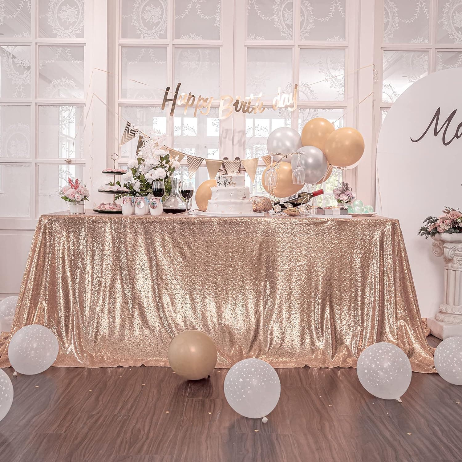 Kirsooku Rose Gold Sequin Tablecloth Glitter Sparkly Iridescent Shimmer for Rectangle Table Cloth 60 X 120 Table Covers Decorations for Birthday Party Halloween Decor Supplies Event Wedding