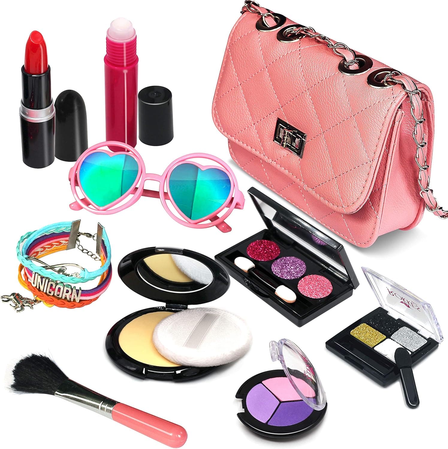 Senrokes Pretend Makeup Play Purse Toy Girls Play Fake Makeup Kit, Princess Purse Toy Makeup for Girls / Toddlers, Safe & Non Toxic Stem Toy, 3 4 5 6 7 8 9 10 Year Old Girl Christmas Birthday Gifts.