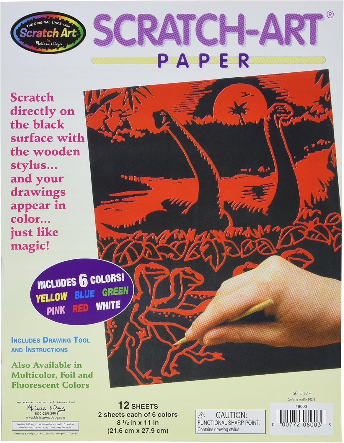 Melissa & Doug Scratch Art Paper - Solid Color Assortment w/stylus (12 sheets)