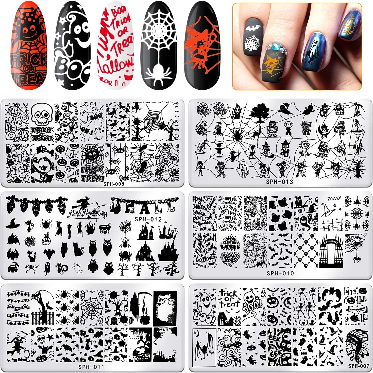 6 Pieces Nail Stamping Plate Image Stamping Templates Kit for DIY Print Manicure Salon Design (Halloween Style)