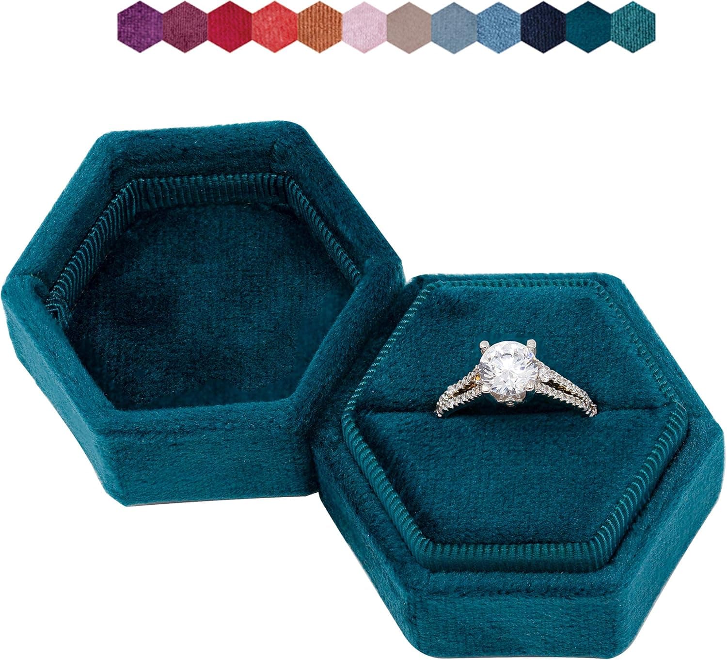 Velvet Ring Box | Ring Holder | Jewelry | Proposal | Wedding | Ceremony | Engagement | Photography | Keepsake | Bridal | Hexagon | Rectangle | Single | Double | Triple | (Emerald Green Matte Single)