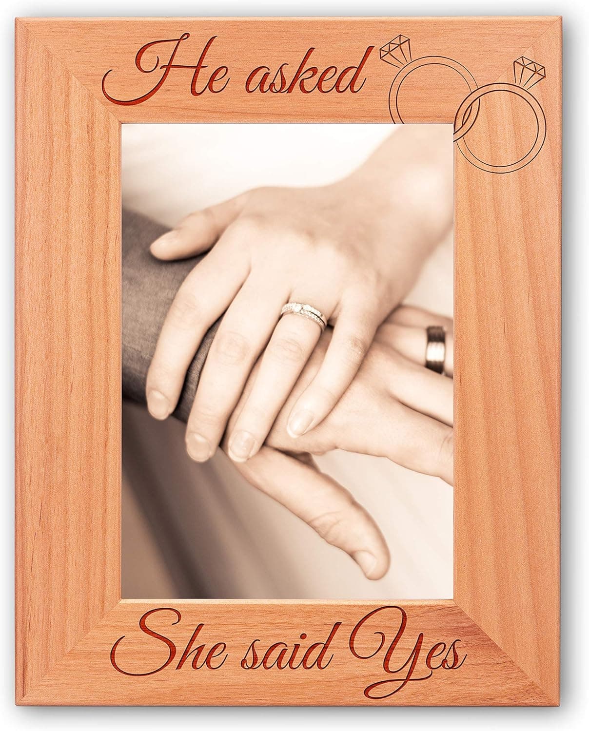 Tirrito Balley Engagement Gifts He Asked, She Said Yes Engraved Natural Wood Picture Frame - Just Engaged Gifts for Her 4x6 Picture Frame Vertical