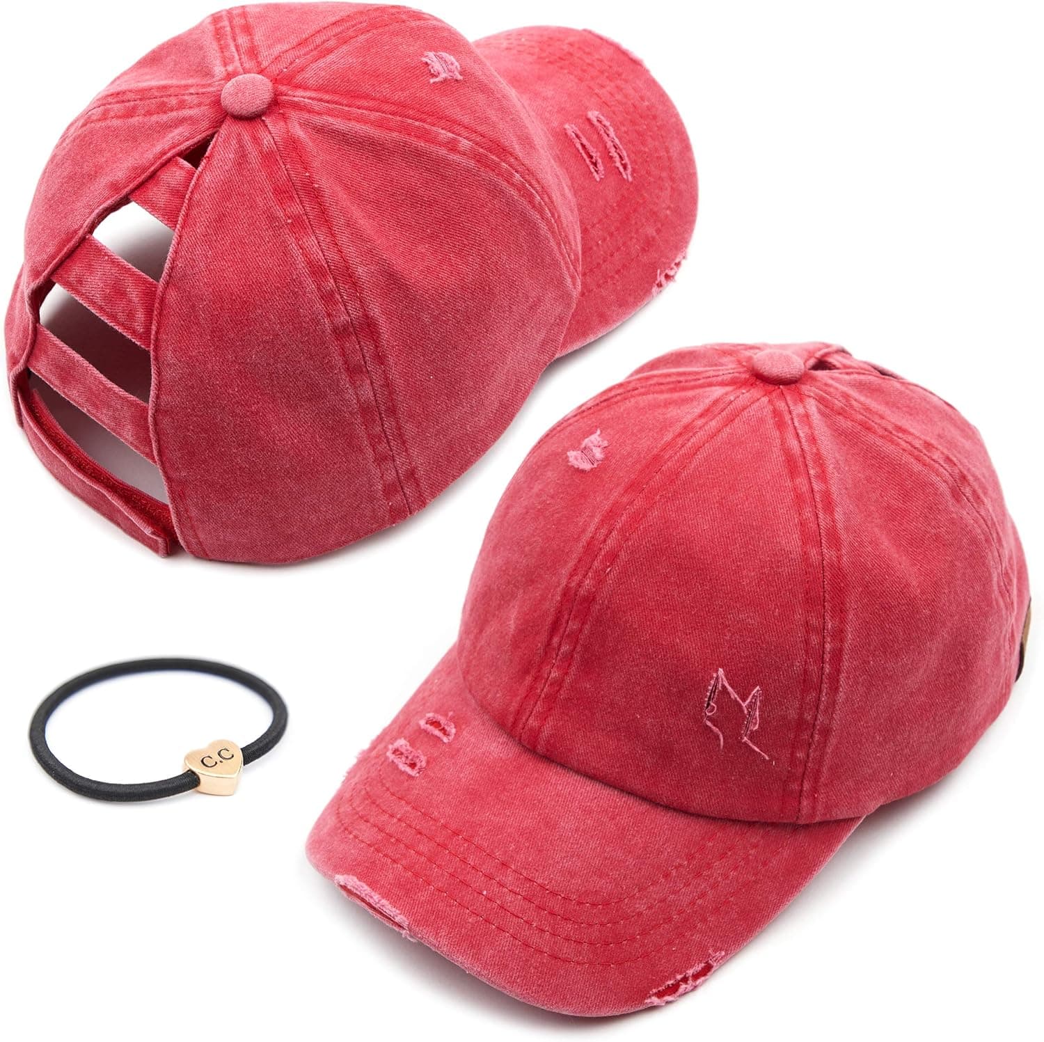 HATSANDSCARF Distressed Washed Denim Ladder Ponytail Hole Baseball Caps (BT-779)