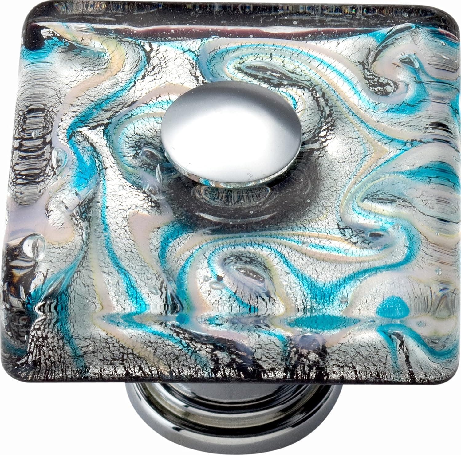 Atlas Homewares 3203-CH Glass Polished Chrome 1.5-Inch Galaxy Square Knob