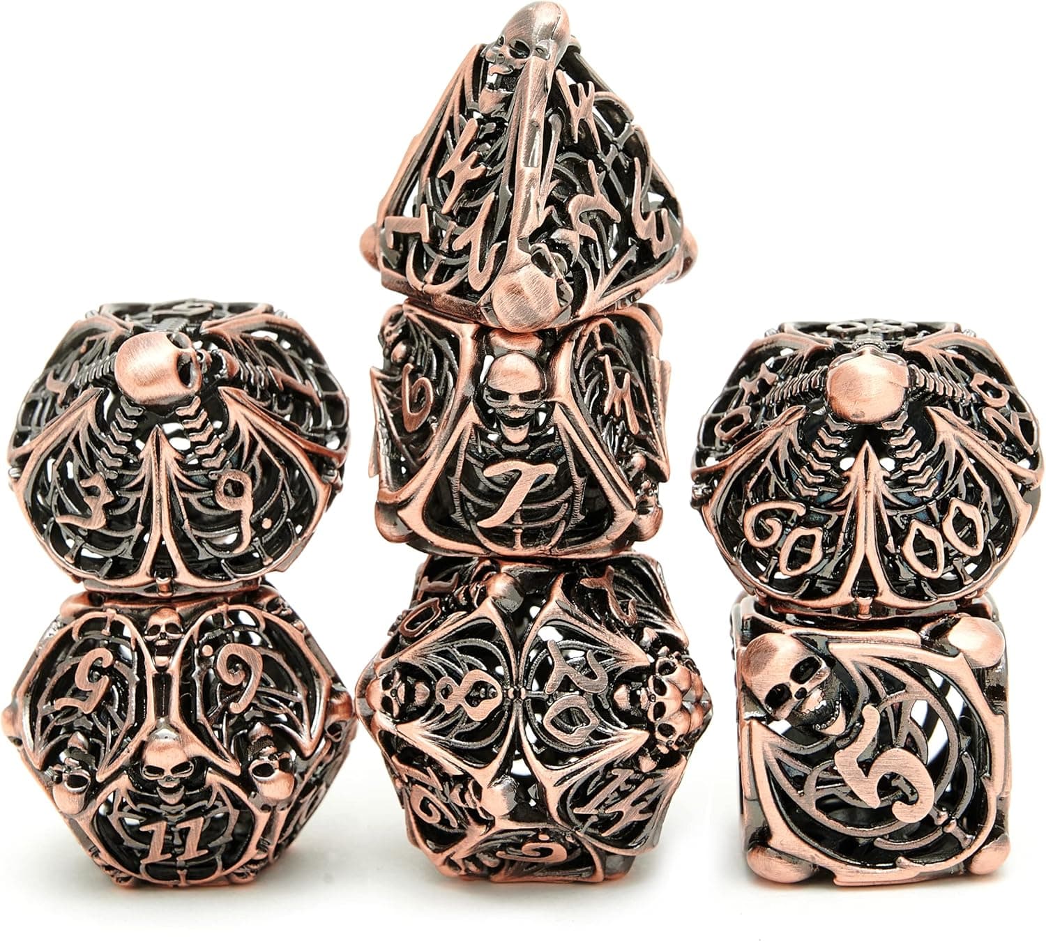 Metal Dice Set Hollow Polyhedral Skull Metal Dice Suitable 7Pcs Set for Dungeons and Dragons RPG MTG Table Games D&D Pathfinder Shadowrun and Math Teaching (Font Gold)