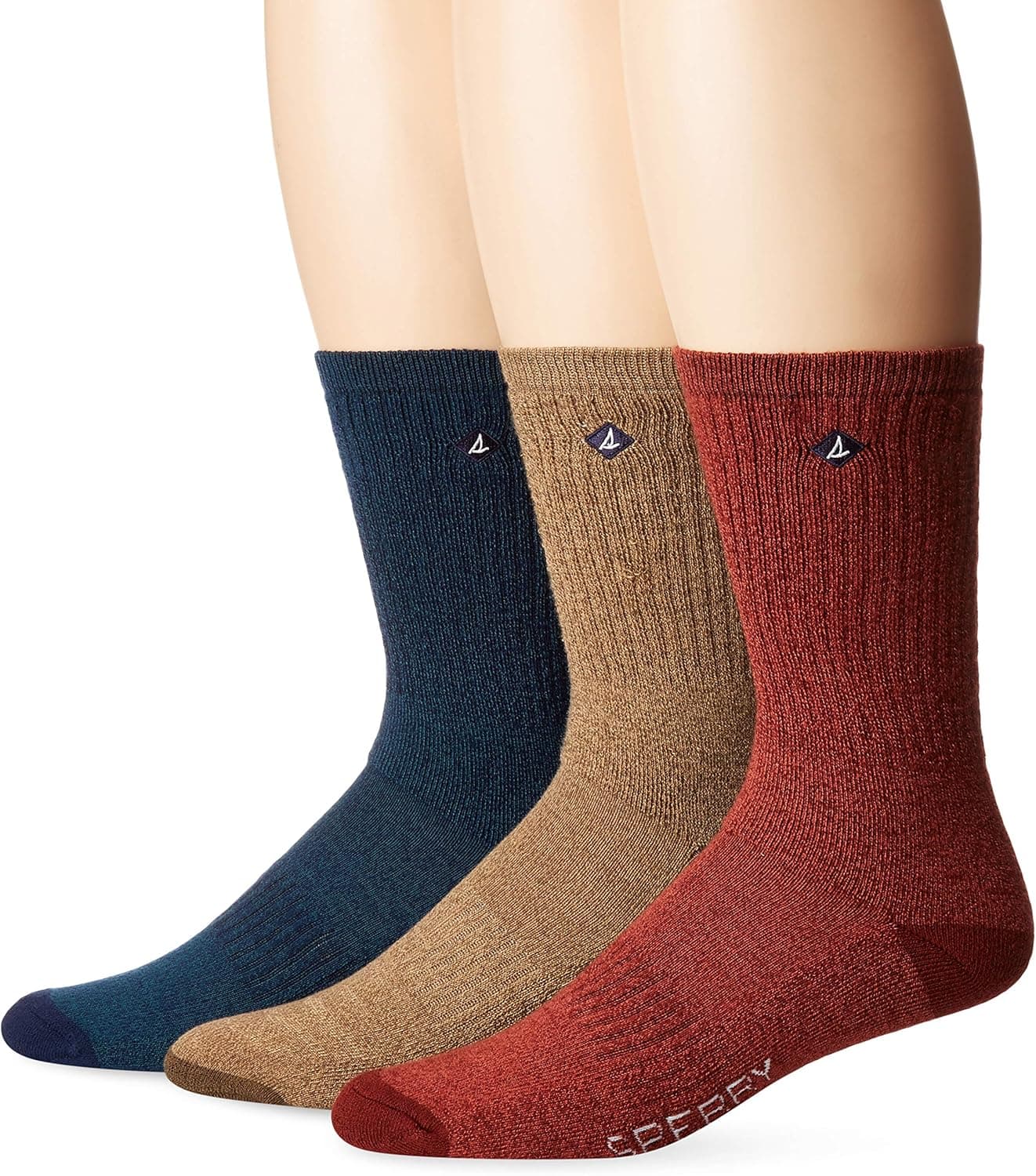 Sperry Men's 3 Pack Soft Extreme Core Crew Socks, Teak Marl Assorted, Shoe Size: 6-12