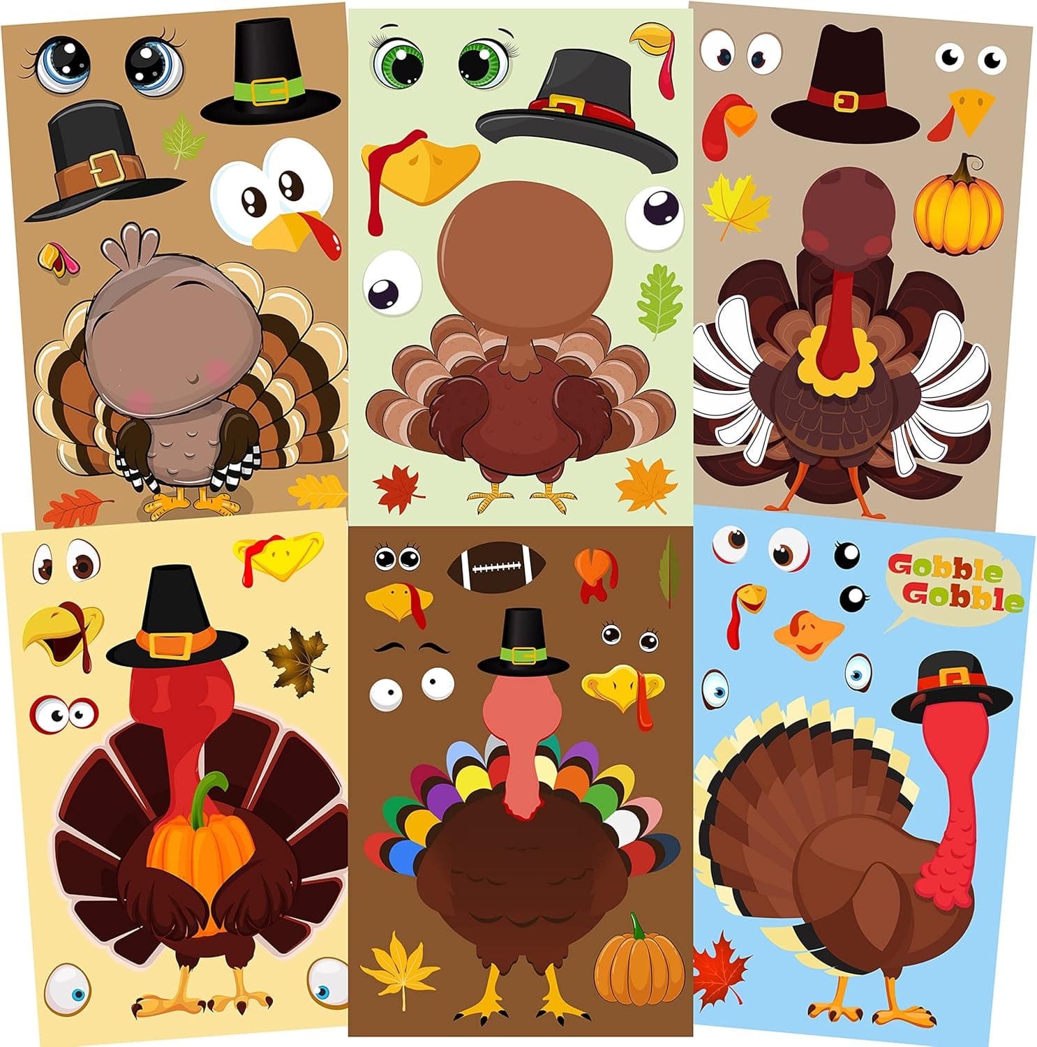 HRENCY 30PCS Thanksgiving Stickers Thanksgiving Party Games for Kids Make Your Own Stickers Make a Turkey Face Stickers DIY Gobble Stickers Thanksgiving Activities Thanksgiving Party Favors