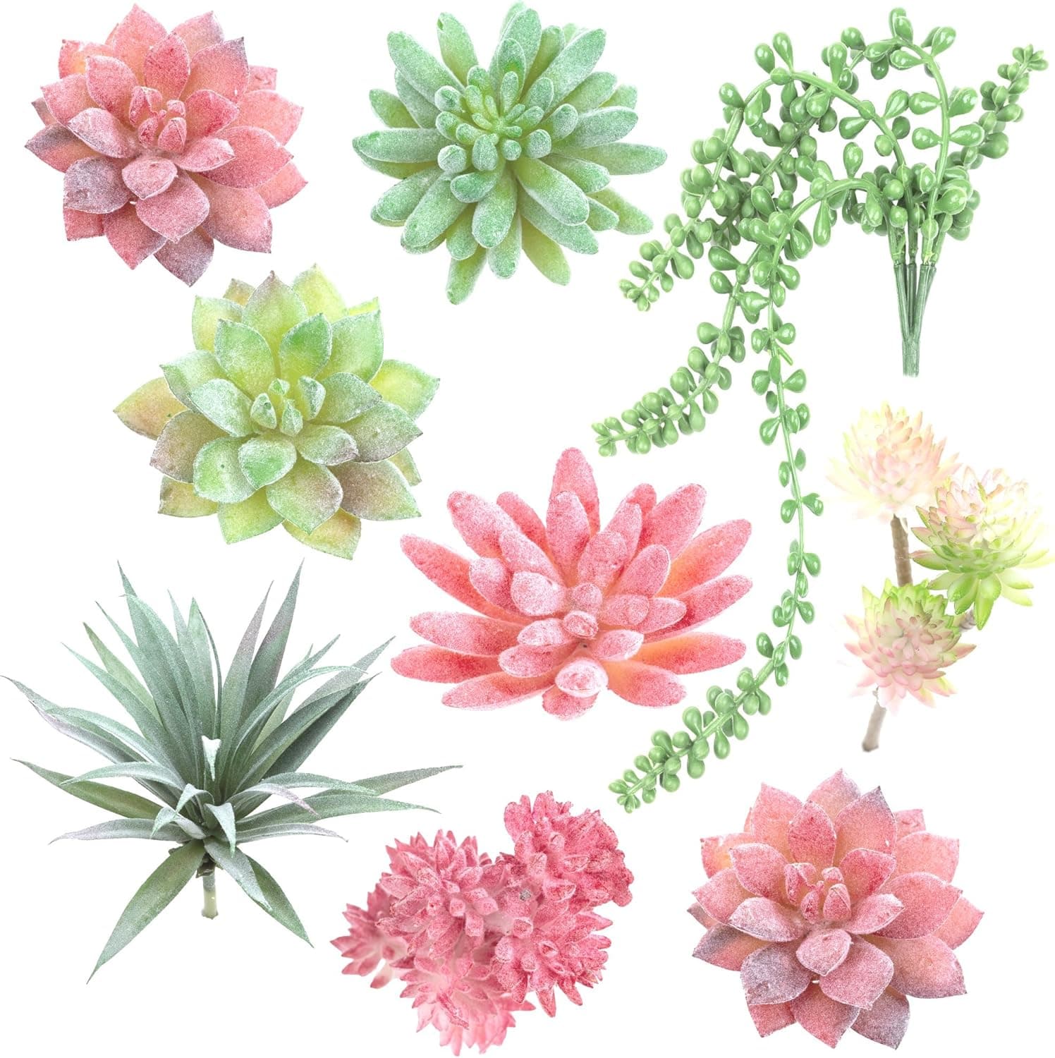 Fake Succulent Plants - Set of 9 Artificial Succulent Plants - Mixed Colors - Fake Plants for Decoration