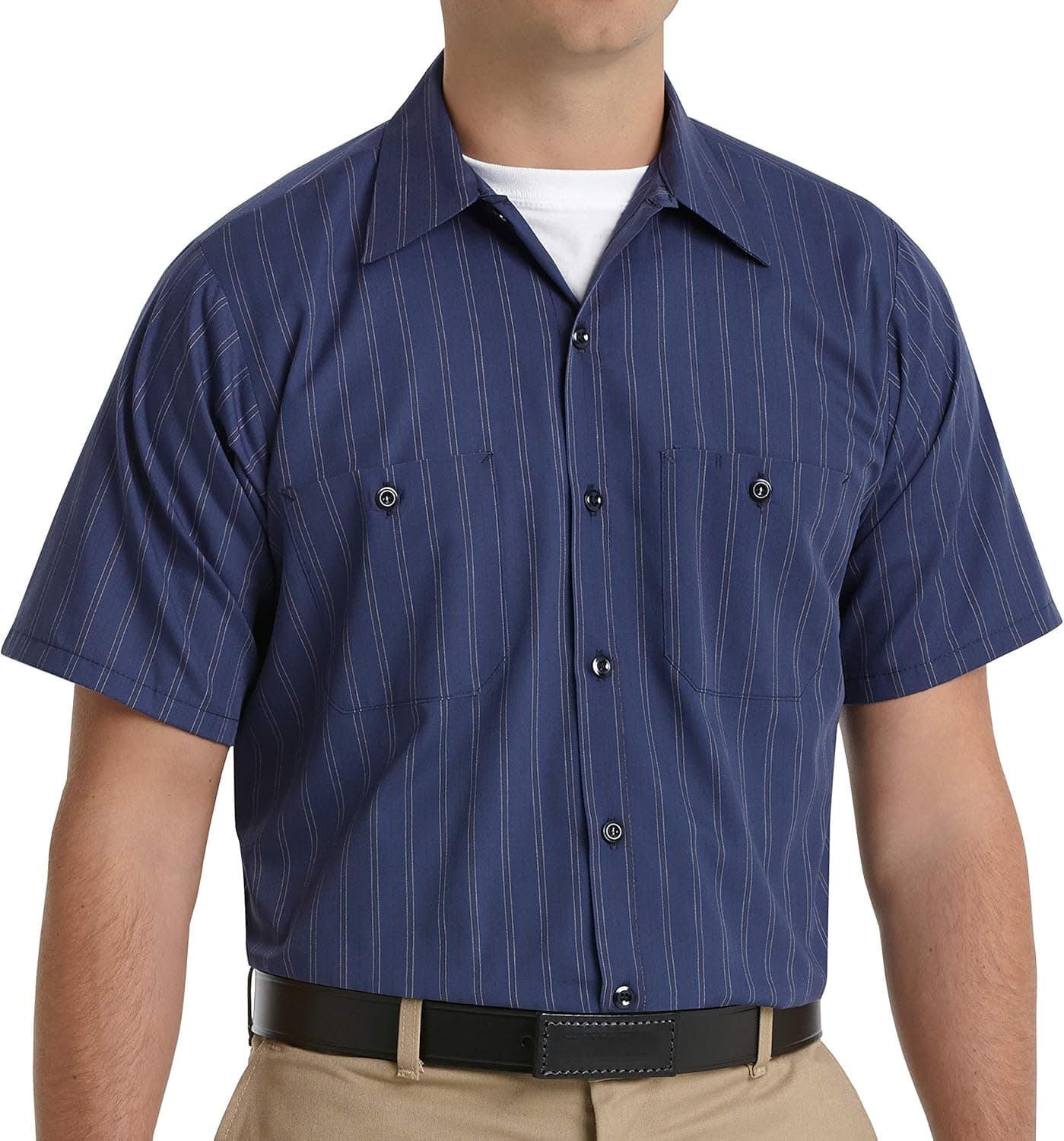 Red Kap Men's Industrial Stripe Work Shirt, Regular Fit, Short Sleeve