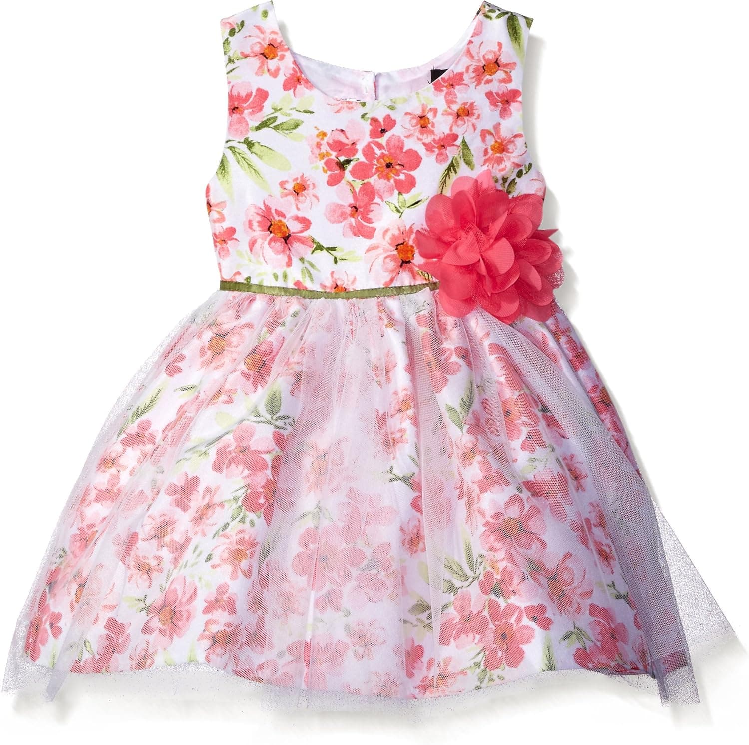 Zunie Girls' Floral Shantung Dress with Mesh Overlay