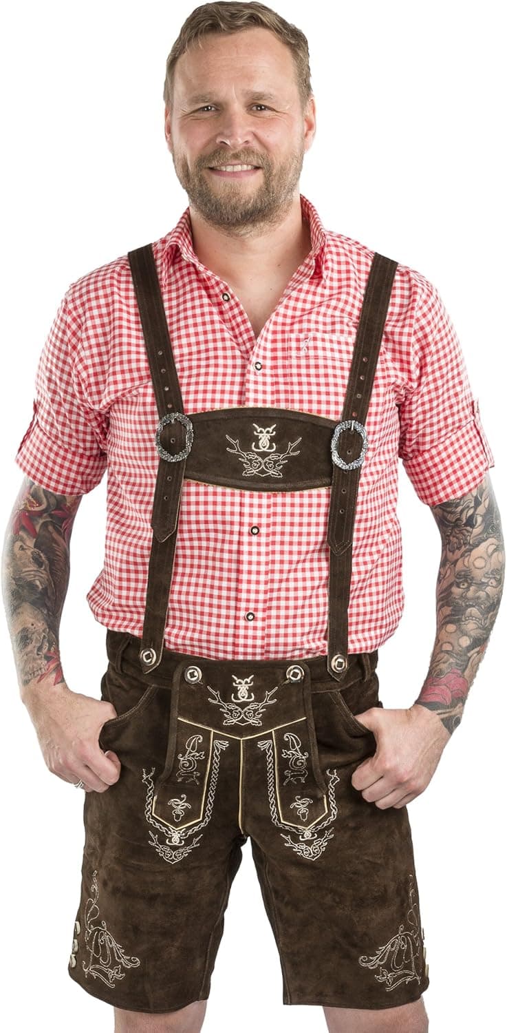 Schöneberger Men's Bavarian Lederhosen Brown - Oktoberfest Leather Trousers