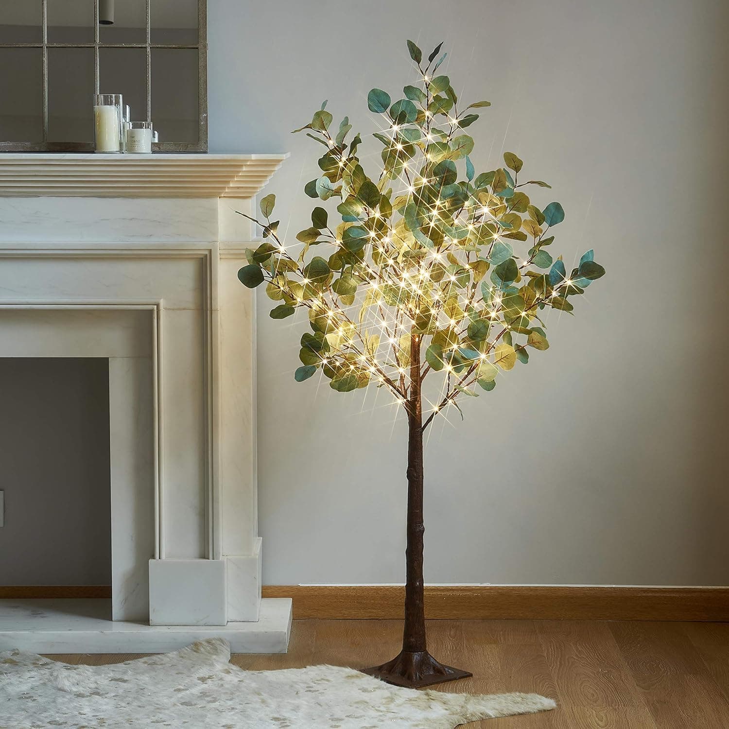 LITBLOOM Lighted Eucalyptus Tree 4FT 160 Fairy Lights, Artificial Plant Tree with Lights for Indoor Outdoor Home Bedroom Wedding Spring Decoration
