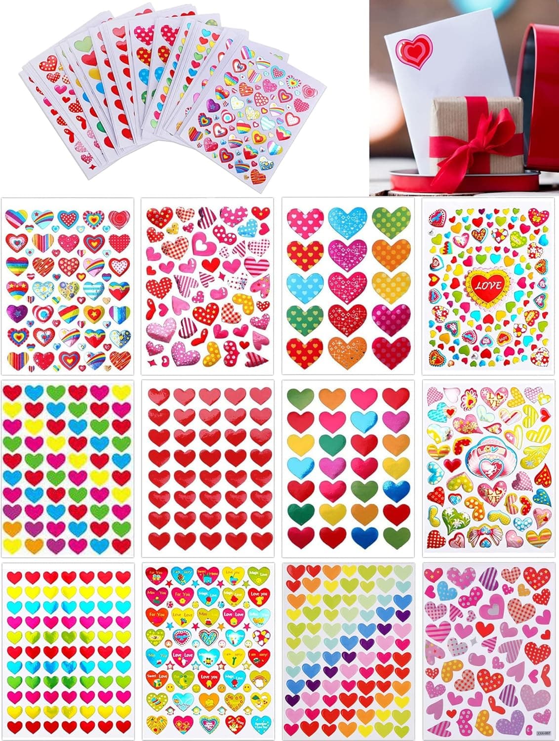 120 Sheets Valentine Heart Stickers for Kids, Valentines Day Love Decorations Sticker Red Small Valentine Heart Stickers for Cards for Party Favors Gift Prize Class Rewards Award Praise
