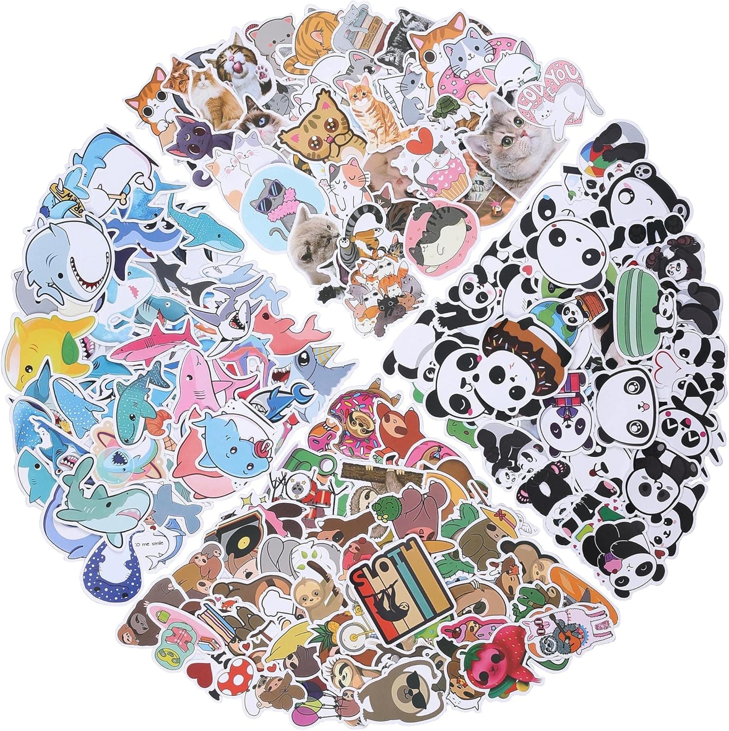 Molshine 200Pcs Vinyl Waterproof Stickers,Colorful Panda Sloth Whale Cat Decals for DIY,Planner, Laptops,Skateboards,Luggage,Guitar,Bumpers,Bicycles,Books,Water Bottles