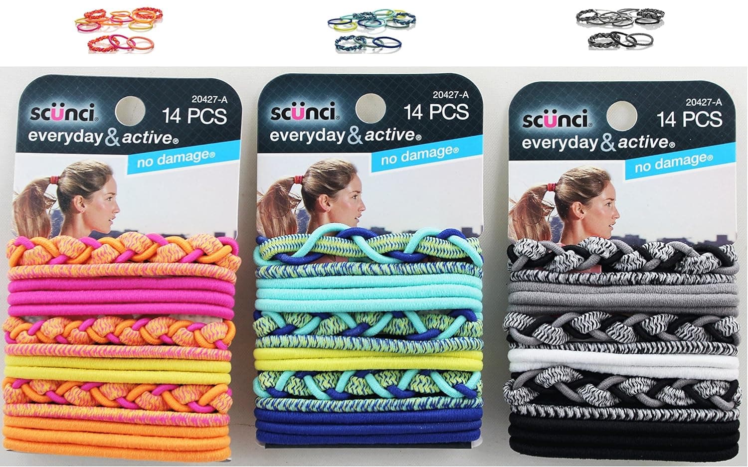 Scunci, Everyday And Active No Damage Ouchless Hair Ties, 14 Count