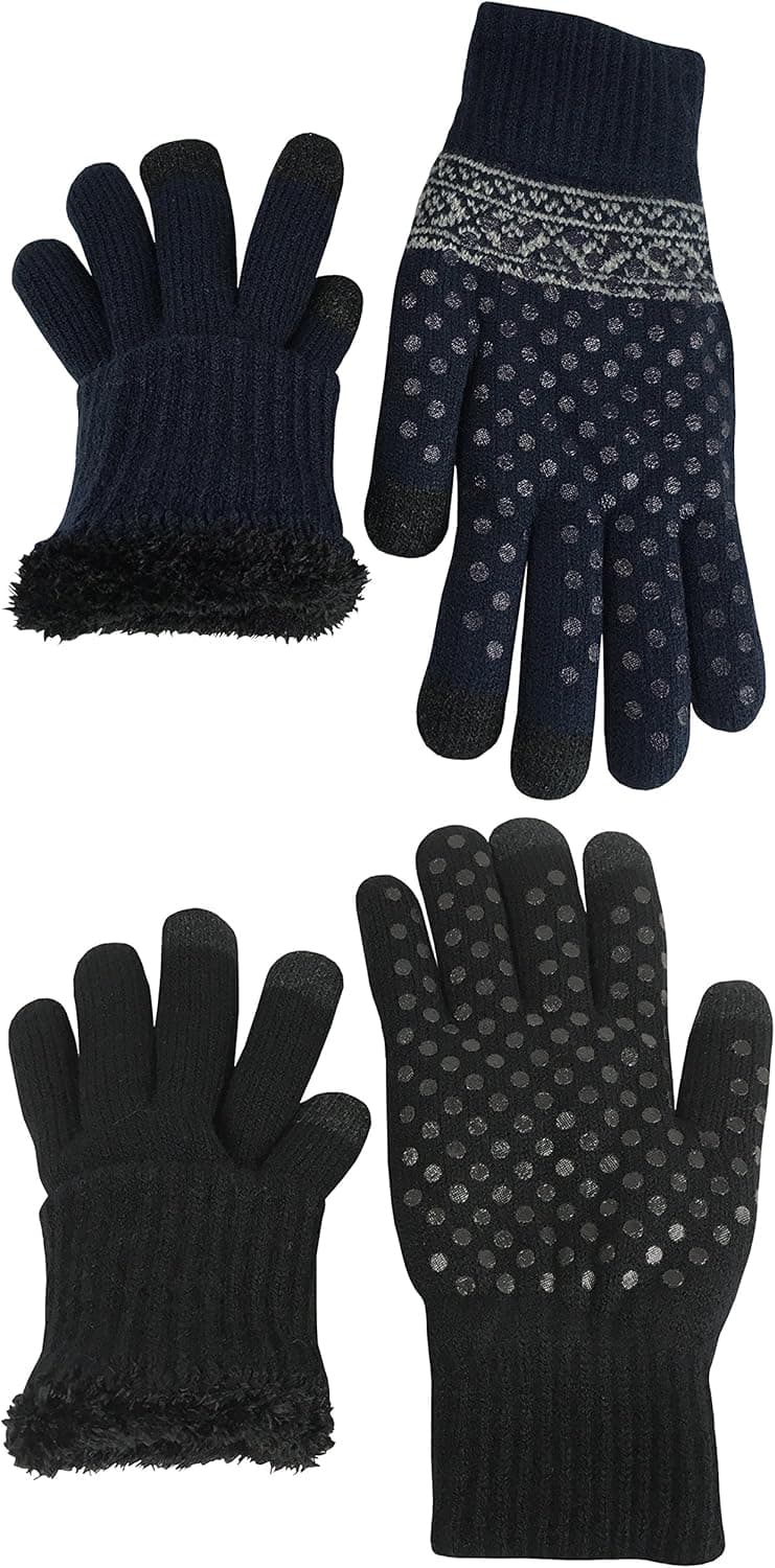 N'Ice Caps Kids Magic Stretch Warm Plush Lined Knit Touchscreen Gloves - 2 Pair Pack