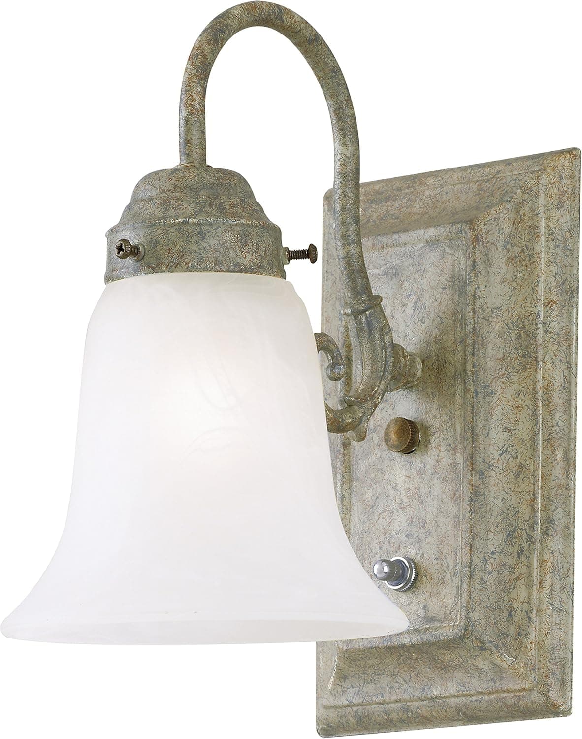 Westinghouse Lighting 6649000 One Light Interior Wall Fixture with On/Off Switch and Frosted White Alabaster Glass, Cobblestone Finish